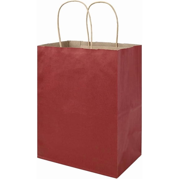 100 Pack 8x4.75x10 Inch Medium Red  Paper Bags with Handles Bulk,  Bags, Craft Grocery Shopping Retail Party Favors Wedding Business Sacks (Red, 100 count)