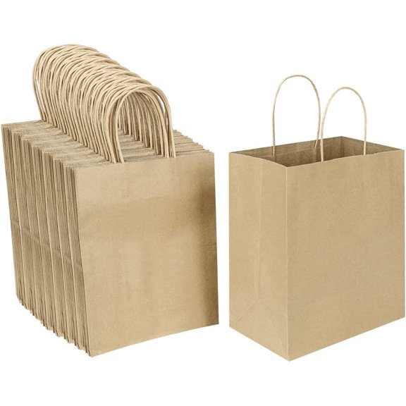 100 Pack 8x4.75x10 inch Medium Kraft Paper Bags with Handles Bulk for Birthday Wedding Party Favors Grocery Retail Shopping Takeouts Business Goody Craft Gift Bags Sacks (Black)