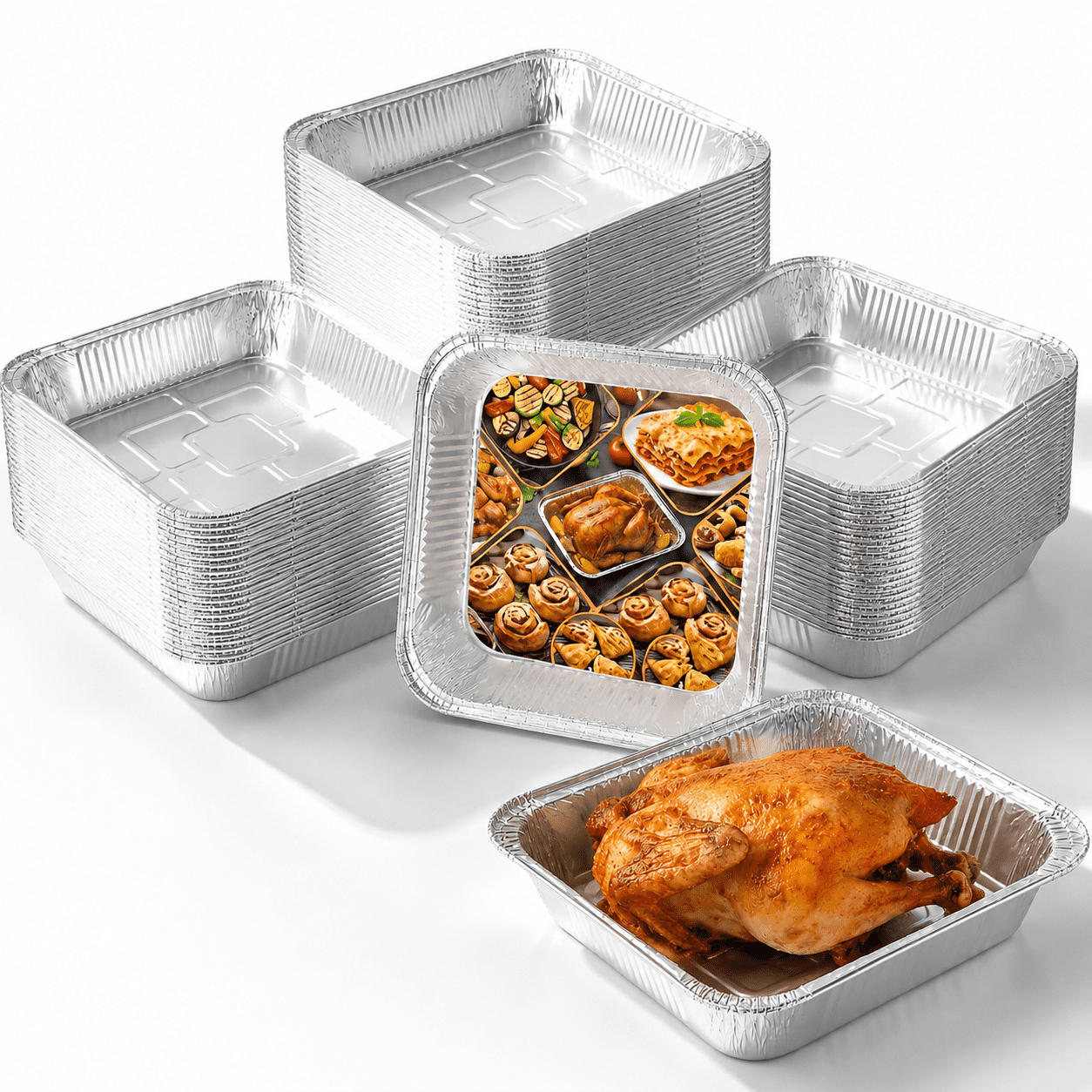 100-Pack 8x8 Inch Disposable Aluminum Foil Baking Pans, 1.6 Inch Deep ...