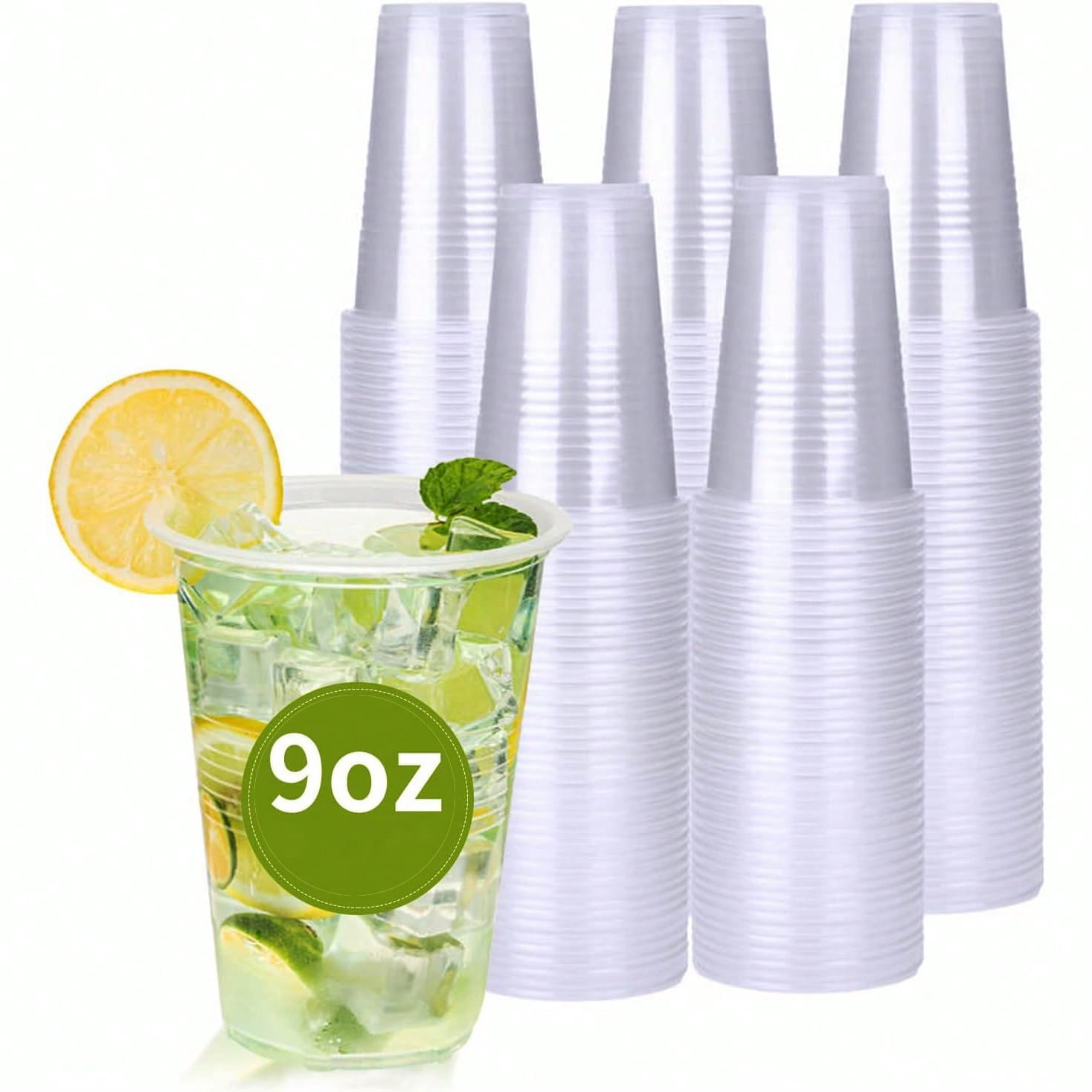 100 Pack 9 OZ Clear Plastic Cups, Plastic Cups Disposable 9 OZ Drinking ...