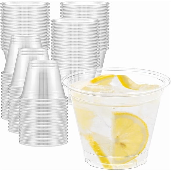 MY 100 Pack 9 oz Clear Plastic Cups, Sturdy & Food Safe Disposable Plastic Cups for Wine Cocktail Punch