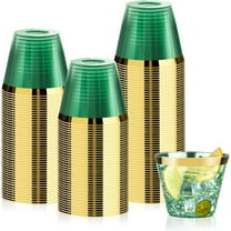 100 Pack 9 oz Green Plastic Cups, Clear Disposable Cups with Gold Rim, Plastic Cocktail Glasses for Party & Graduation & Wedding