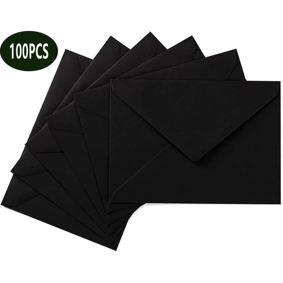100 Pack A7 Colorful Envelopes 5.24 x 7.24 Inches V Flap Invitation Envelopes for 5x7 Cards, Birthday, Weddings, Graduations, Greeting Cards, Baby Shower (Black)
