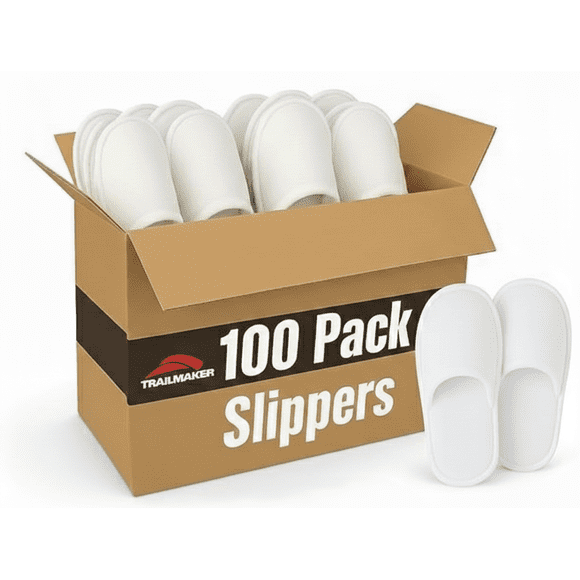 100 Pack Adult White Bath Spa Slippers for Home, Pool, Gym, Spa, Nursing Homes & Charity Donation in White - 100 Pair Slip Ons
