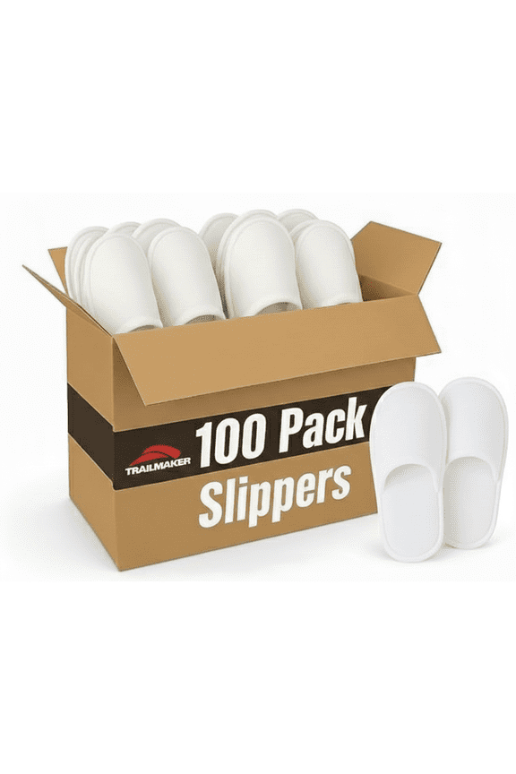 100 Pack Adult White Bath Spa Slippers for Home, Pool, Gym, Spa, Nursing Homes & Charity Donation in White - 100 Pair Slip Ons