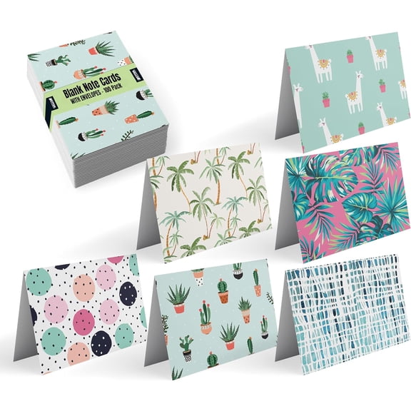 100-Pack All Occasion Greeting Cards, Assorted Blank Note Cards, 4 x 6 inch, 6 Cute & Fun Mixed Designs, Blank Inside, with Envelopes, 100 Pack