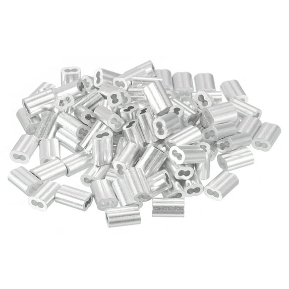 100 Pack Aluminum Crimping Loop Sleeve for 1/16" Diameter Wire Rope, Double Ferrule Aluminum Wire Rope Sleeve