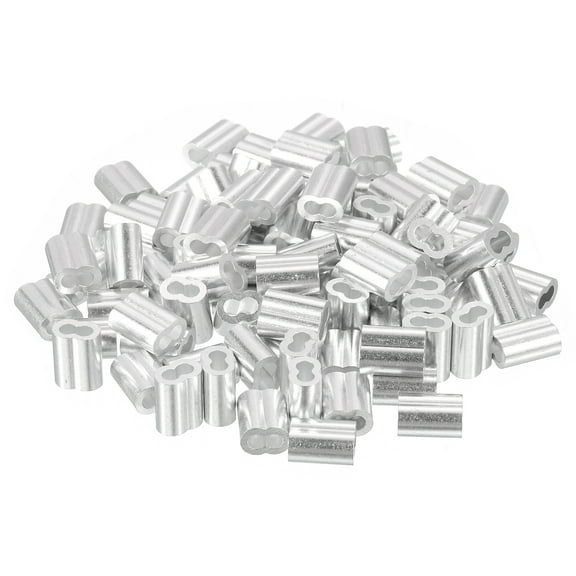 100 Pack Aluminum Crimping Loop Sleeve for 3/32" Diameter Wire Rope, Double Ferrule Aluminum Wire Rope Sleeve