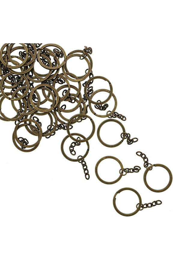 100 Pack Antique Bronze Split Keyrings with Chain Bulk 1.2" for Home Car Key Crafts