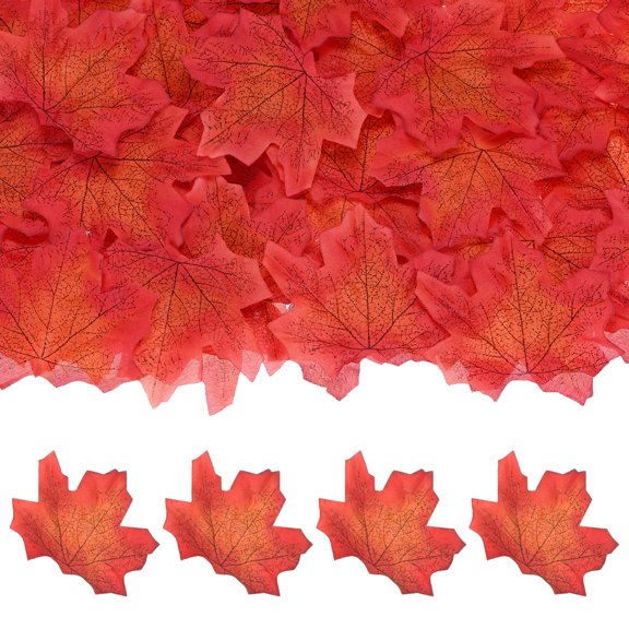 100-Pack Artificial Maple Leaves, Fake Fall Leaves Faux Autumn Leaves for Thanksgiving/Wedding/Party[8cm, Sunset Red]