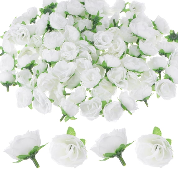 Uxcell 100 Pack Artificial Roses Heads 1.2" Small Silk Faux Rose Head for Decor Fake Bloom Flower Heads Buds Pure White