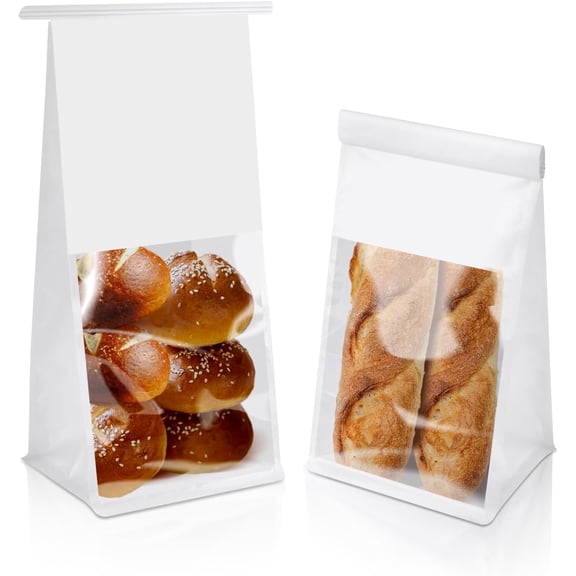 100 Pack Bakery Bags with Window, 5.1x3.9x11 Inches Paper Bread Packaging Tin Tie Tab Lock Bags for Gift Giving