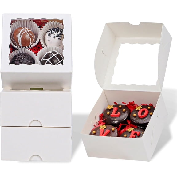 100 Pack Bakery Boxes 4x4x2 Inches Cookies Boxes Mini Bundt Cake Boxes Pie Boxes Cinnamon Roll Treat Boxes Chocolate Truffle Boxes Party Wedding Favor