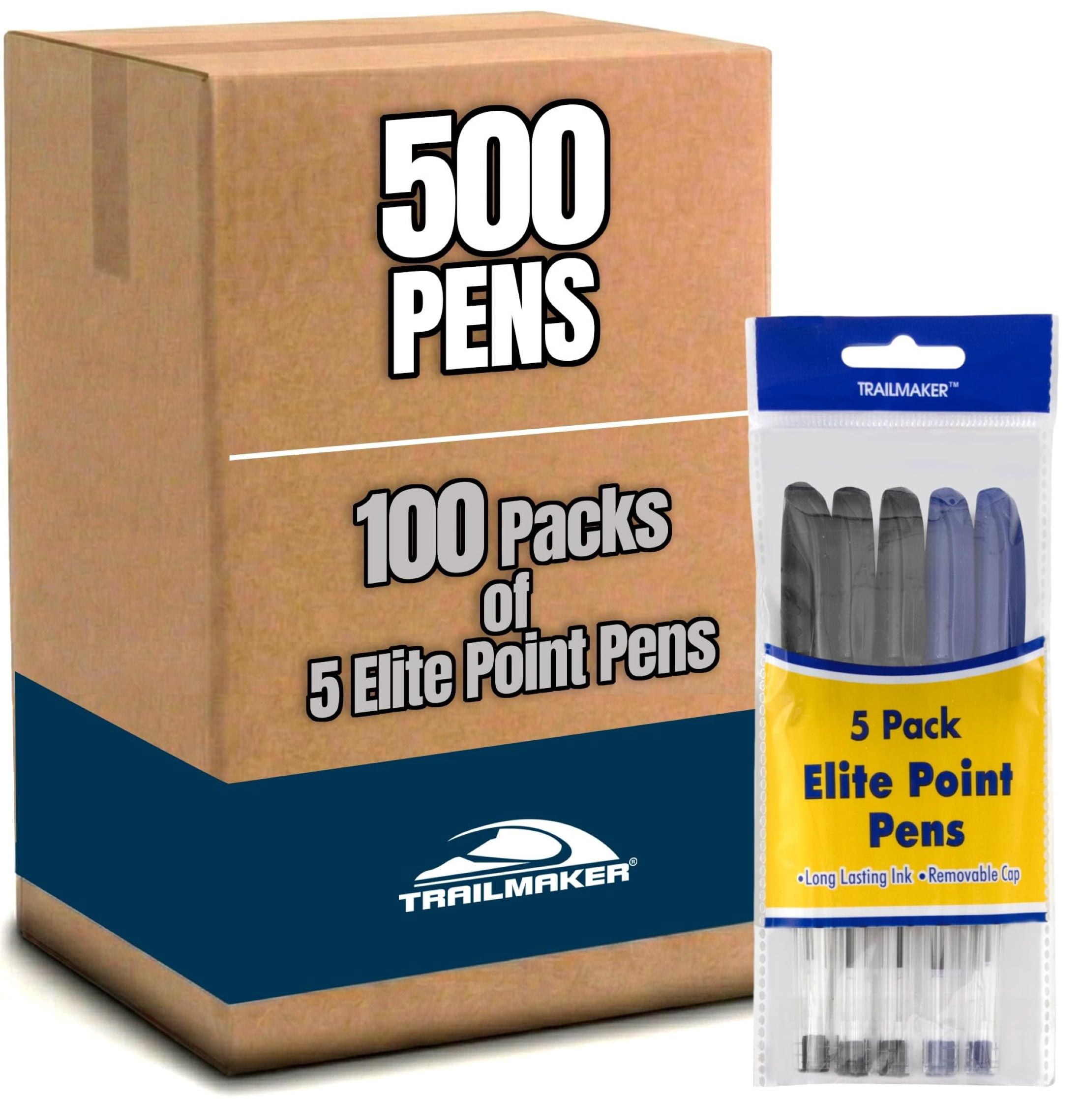 100 Pack Ballpoint Pens with Grip, Premium Flow 5 Pens per Pack - Black Blue Ink for Office, Notetaking, Writing – 500 Ballpoint Grip Pens Total