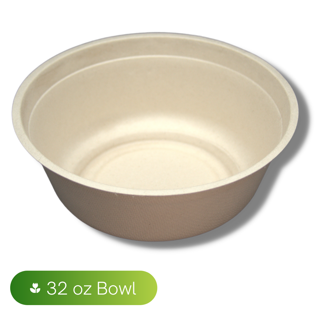 [25 Pack] 40 oz Round Disposable Compostable Paper Bowls with Dome Lids