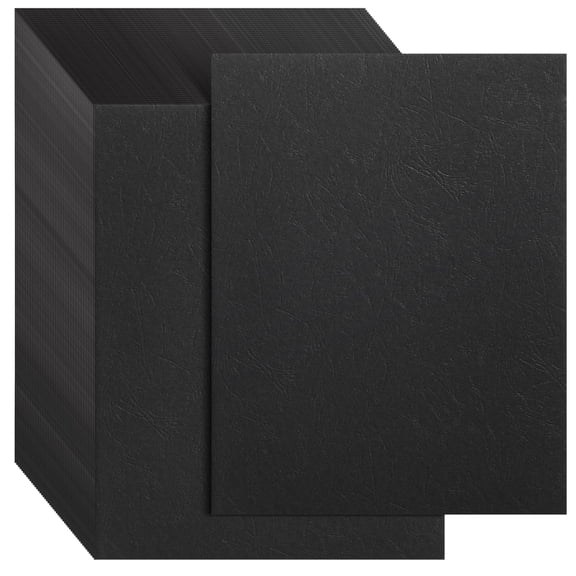 Juvale 100-Pack Black 13 Mil Presentation Binding Covers and Backs - 230g Letter Size Quality Leather Grain Paper for Business Reports, Office, School, & Spiral Binding Machine (8.5 x 11 in)