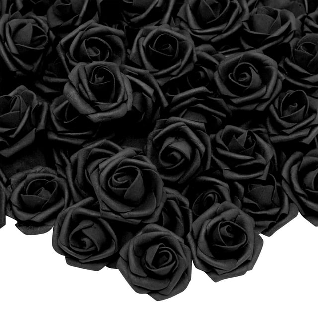 100Pack Black Artificial Bridal Rose Heads, Fake Foam Flowers Decor