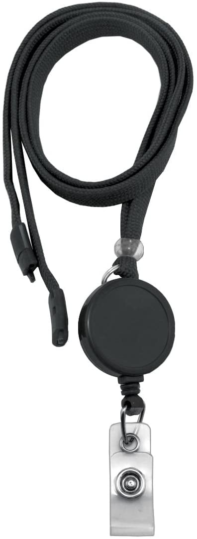 100 Pack - Black Badge Reel Lanyard with Safety Breakaway Neck Strap for Long Reach - Removable Retractable No Twist Reel I’d Card Holder for Nurses, Access Badges & More by Specialist ID (Black)