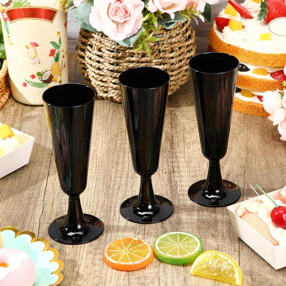 100 Pack Black Champagne Flutes Bulk Plastic Disposable Champagne Glasses 5.5 oz Plastic Mimosa Glasses Wedding Cocktail Cups for Engagement Birthday Graduation Decor 2025 Party Supplies