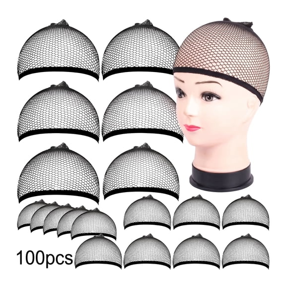 100 Pack Black Mesh Wig Caps, Elastic Breathable Nylon Hair Net Wig Liner Cap for Cosplay & Daily Use