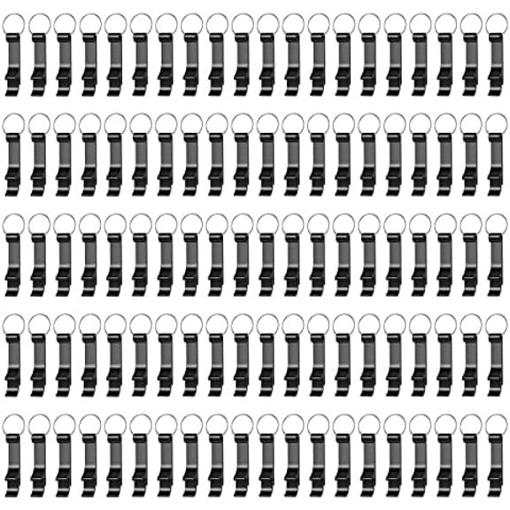 100 Pack Black Metal Bottle Opener Keychains, Tiny Beverage Opener Party Favor (Black, 100Pcs)