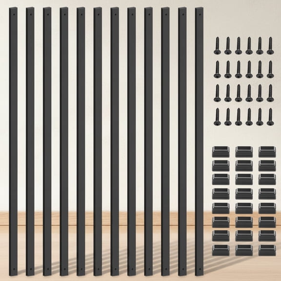 100 Pack Black Metal Deck Balusters, Hollow Rectangular Stair Spindles with End Caps & Screws, Side Mount Railing for Decks, Porches, Fences, Stairs