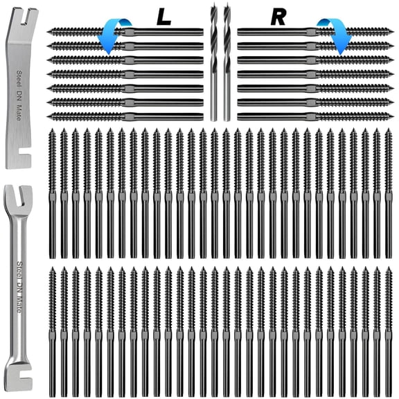 100 Pack Black T316 Stainless Steel Left&Right Handed Thread Swage Lag Screws for Wood Post of 1/8" Black Cable Railing Kit, Deck Stair Railing, DIY Baluster kit, Wrench Included DM45