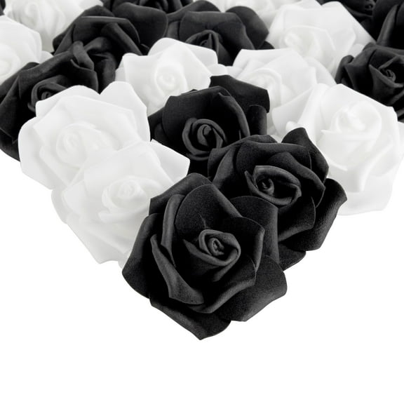Bright Creations Black & White Roses Stemless Foam Rose Heads - 100 Pack, 3 in Polyethylene Craft Foam - Faux Flowers for DIY Arrangements & Wedding Flowers