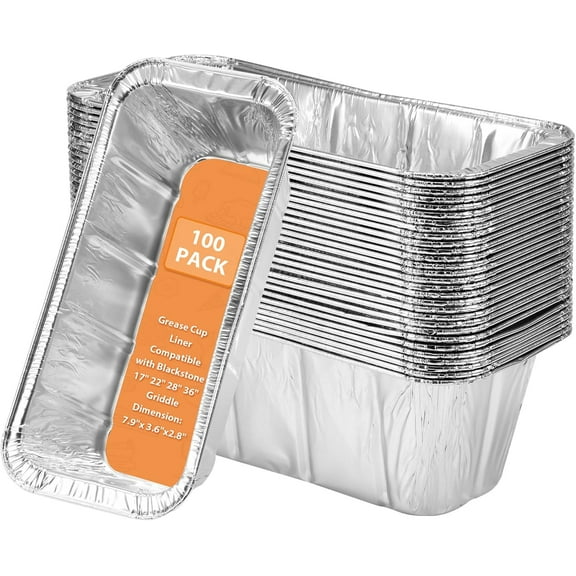100 Pack Blackstone Griddle Accessories Grease Catcher Cup Liners, Aluminum Foil Drip Pan Disposable for 17" 22" 28" 36" Blackstone Griddle Drip Tray Holder Grill Rear Grease Cup Liners