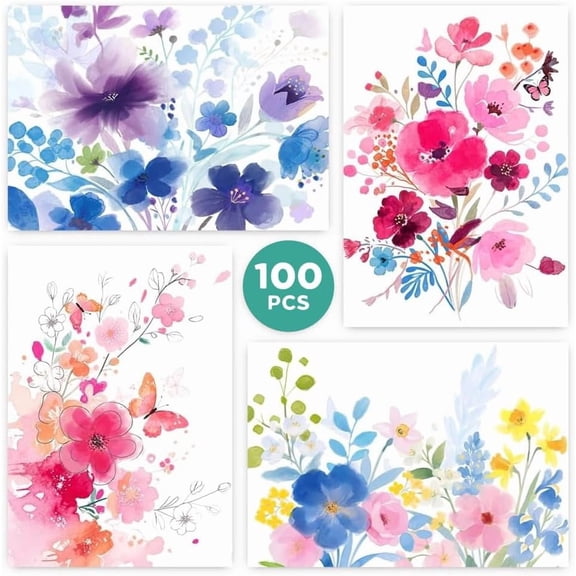 100 Pack Blank Cards and Envelopes, 3.5 x 5 Inch Watercolor Flowers Blank Greeting Cards, Note Cards Blank Inside, Invitation Cards, Blank Cards for All Occasions Bulk