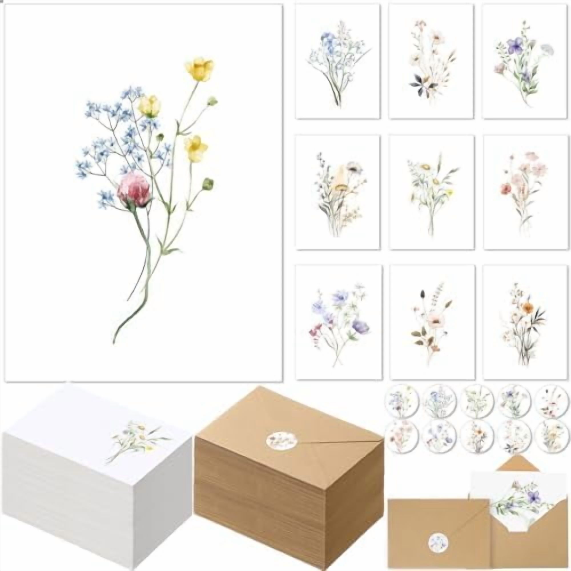 100 Pack Blank Cards and Envelopes 4 x 6 Elegant Floral Greeting Card ...