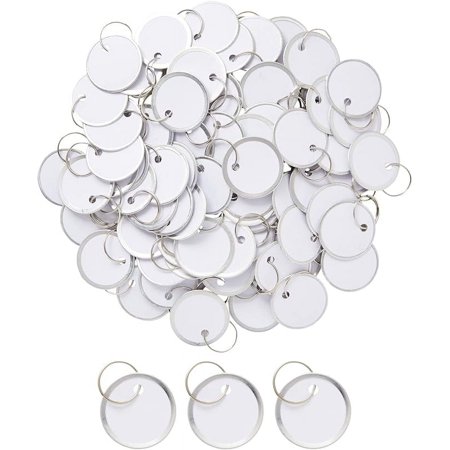 100-Pack Blank White Paper Metal Split 1-Inch Ring Key Labels, Round Tags with Metal Rims for Labeling Car or Household Keys, Luggage, Garage Sales, Pet Collars