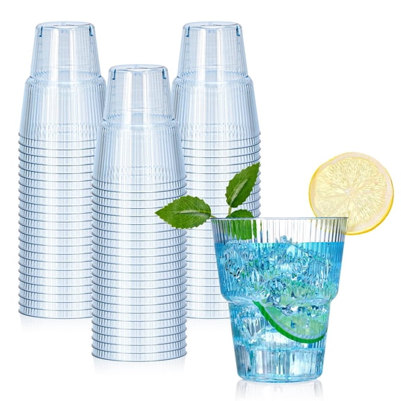 100 Pack Blue 14 Oz Plastic Ribbed Disposable Drinking Tumblers For Parties And Events