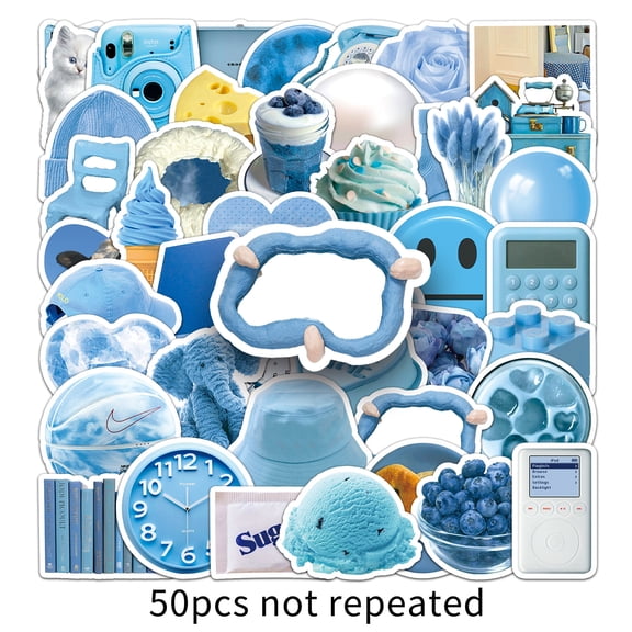 100-Pack Blue Aesthetic Stickers, INS-Style Doodle Waterproof Vinyl Decals for Milk Tea Cup, Water Bottle, Laptop, Phone Case, Journal & Luggage