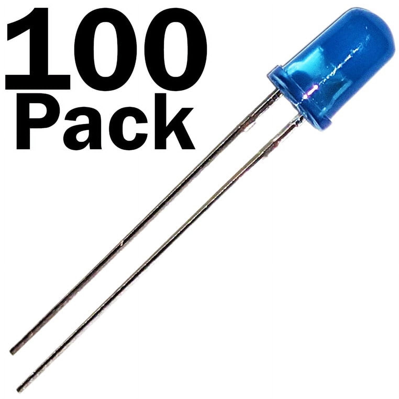 100 Pack Blue Diffused Lens LEDs, 5mm Diameter Round Bulb, 2-Pin Light Emitting Diodes for DIY Hobby or Other Electronic Projects