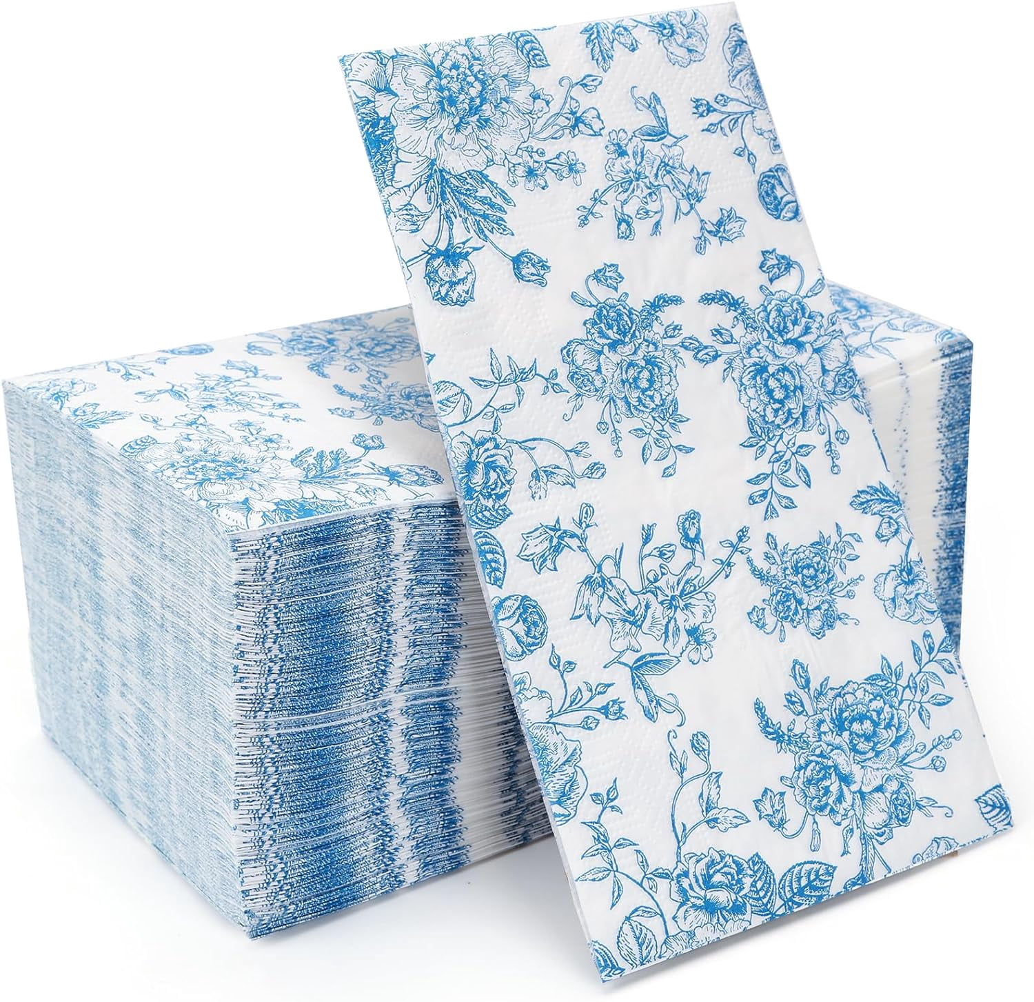 100 Pack Blue Floral Guest Hand Towels Disposable for Bathroom, Blue Floral Paper Napkins Decorative Spring Flowers Napkins for Bathroom Toilet Powder Room Holiday Wedding Bridal Shower