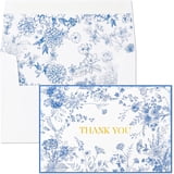 100 Pack Blue Floral Thank you cards Gold Foil Greeting Notes Bulk with ...