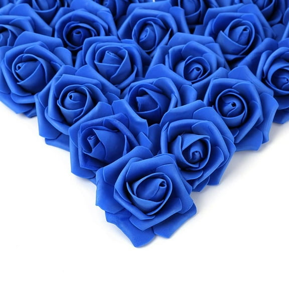100 Pack Blue Roses Heads Artificial Flowers, Bulk Stemless 3 in Fake Foam Roses for Wedding, Decorations, Bouquets Home Decorations