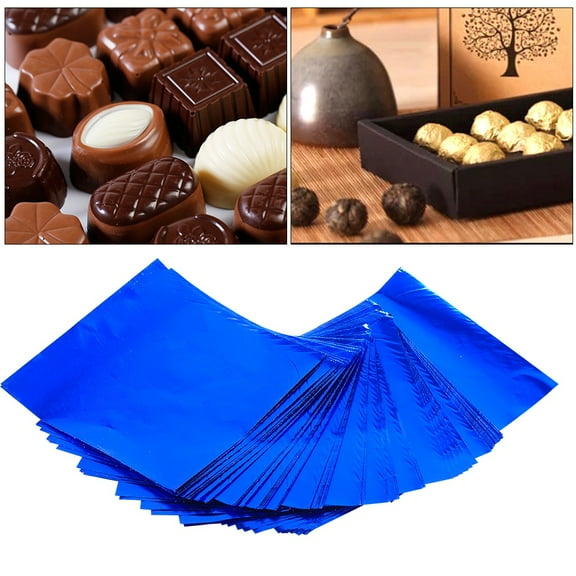 100-Pack Blue Square Candy Wrappers - 3x3 Inch Foil Sheets for Chocolate & Sweets
