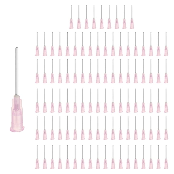 100 Pack Blunt Tip Dispensing Needle, 18 Gauge Stainless Steel Dispensing Tips with Luer Lock 1.65" Blunt Dispenser Needle for Measuring, Refilling Inks, Pink