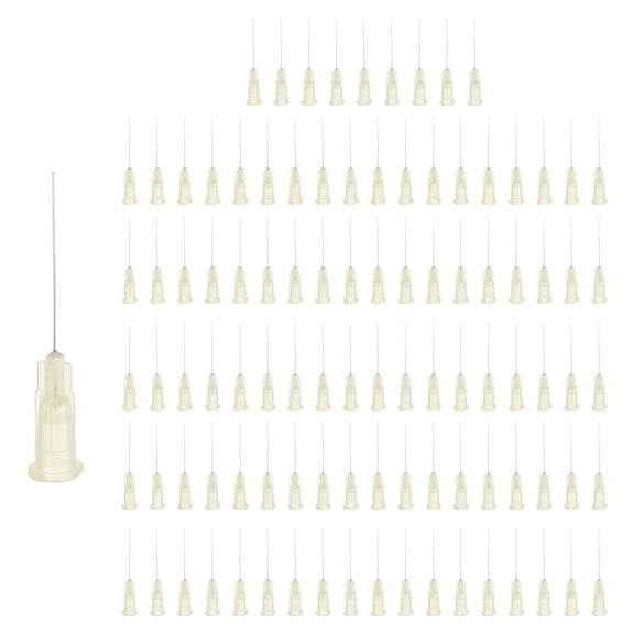 100 Pack Blunt Tip Dispensing Needle, 30 Gauge Stainless Steel Dispensing Tips with Luer Lock 1" Blunt Dispenser Needle for Measuring, Refilling Inks, Light Yellow