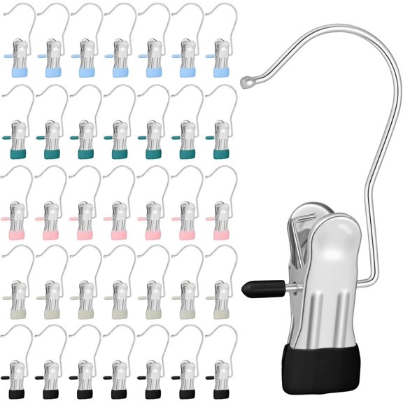 100 Pack Boot Hanger Clips Heavy Duty Laundry Hooks with Clips, Portable Stainless Steel Clothes Pins Boot Clips for  Pants Socks Hats Towels Clothpins Hanger for Travel (5 Colors)