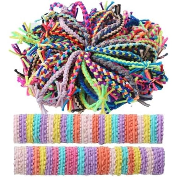 100 Pack Braided Hair Ties, Elastics Knotted Hair Rubber Bands, Multicolored Ponytail Holders Hair Scrunchies Accessories for Women and Girls (Small and Large Sizes)