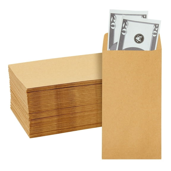 Juvale Money Envelopes for Cash - 100 Pack #7 Small Brown 3.5 x 6.5 in - Sturdy 130 GSM Paper & Secure Gum Adhesive Closure - For Cash Envelopes for Budgeting & Money Saving Challenge