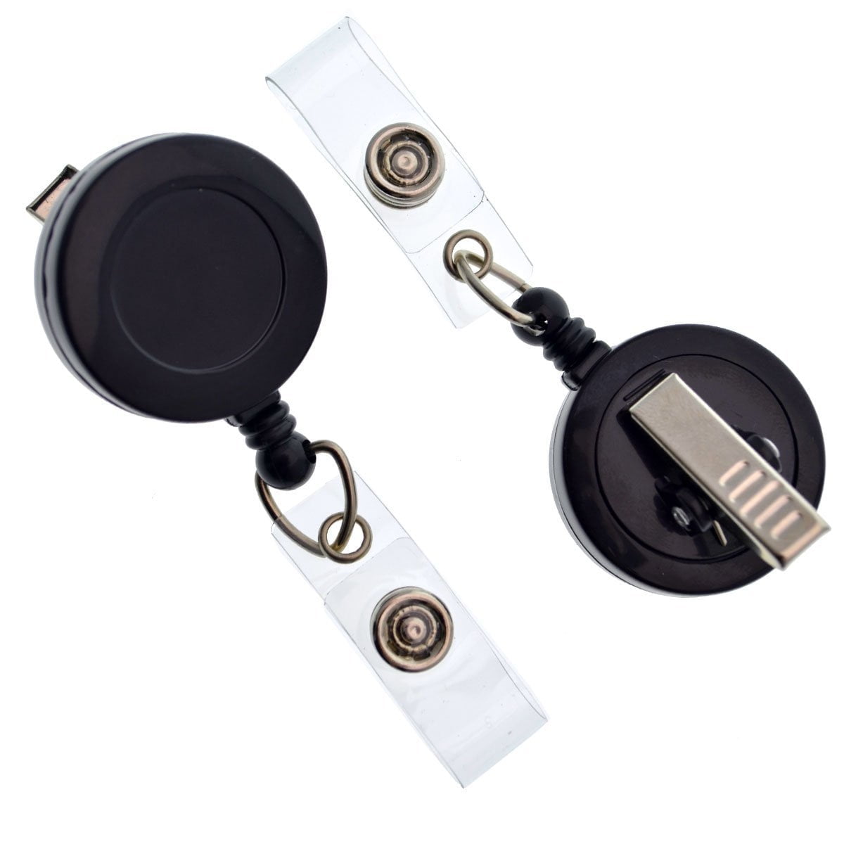 100 Pack - Bulk Black Retractable Name Badge Reels with Alligator Swivel Clip & Vinyl Card Holder Strap by Specialist ID