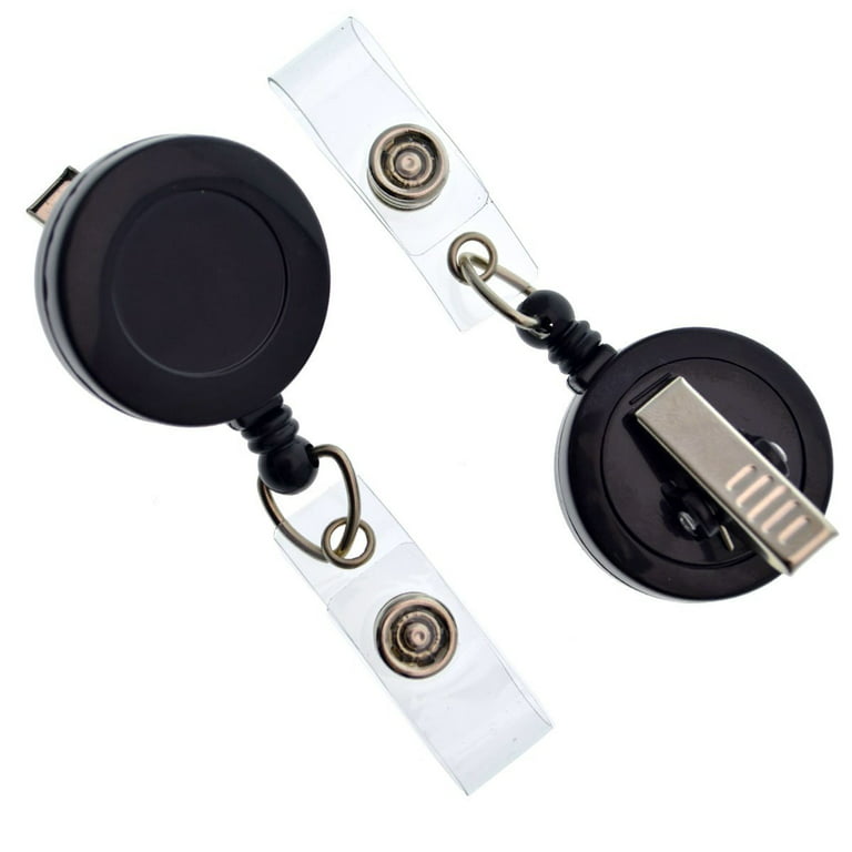100 Pack - Bulk Black Retractable Name Badge Reels with Alligator Swivel  Clip & Vinyl Card Holder Strap by Specialist ID 