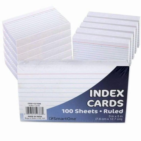 100 Pack of Bulk Wholesale 3"x5" Lined White Index Cards Containing 100 Index Cards Per Pack for Students, Teachers, Classrooms and Office - 10,000 Count 3"x5" Lined White Index Cards