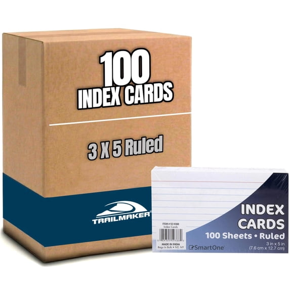100 Pack of Bulk Wholesale 3"x5" Lined White Index Cards Containing 100 Index Cards Per Pack for Students, Teachers, Classrooms and Office - 10,000 Count 3"x5" Lined White Index Cards