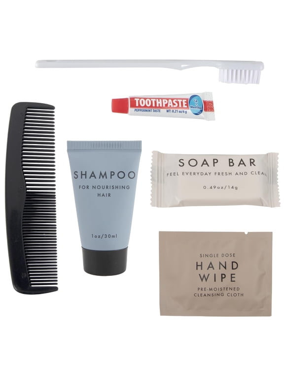 100 pack Trail maker 7 Piece Travel Size Homeless Care Hygiene Toiletry Kits Containing Shampoo, Bar Soap & More