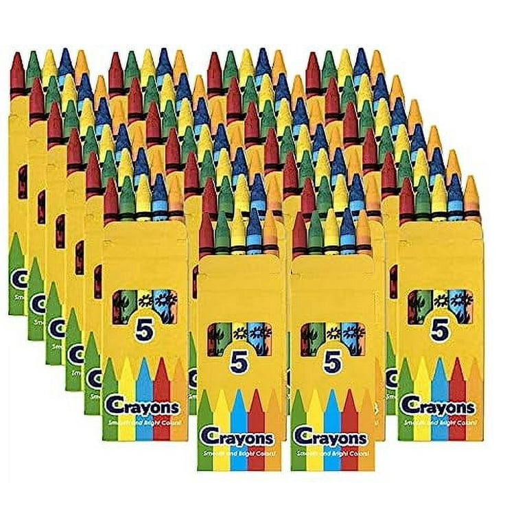 100 Pack of Bulk Wholesale Colored Wax Crayon Boxes Containing 5 Crayons  per Box for Kids, Students, Classrooms and Coloring - 500 Count Colored